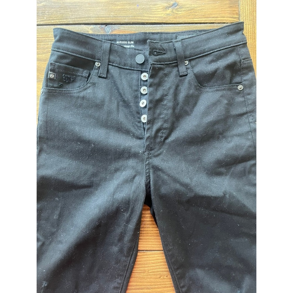 AG Adriano Goldschmied Alexxis Slim High Rise Distressed Black Jeans 27 - Picture 4 of 10